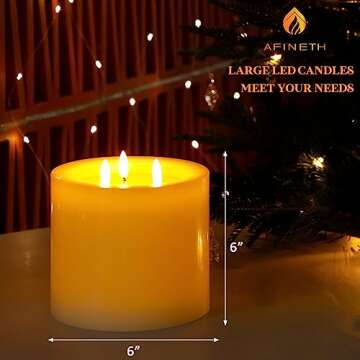 AFINETH Extra Large Flameless Candles with 3 Wicks, 6"x6" Real Wax Battery Operated Candles with Rem...