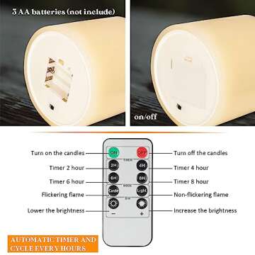 AFINETH Extra Large Flameless Candles with 3 Wicks, 6"x6" Real Wax Battery Operated Candles with Remote and Timer, Flickering LED Candles Fake Candles for Home, Wedding, Party, Ivory