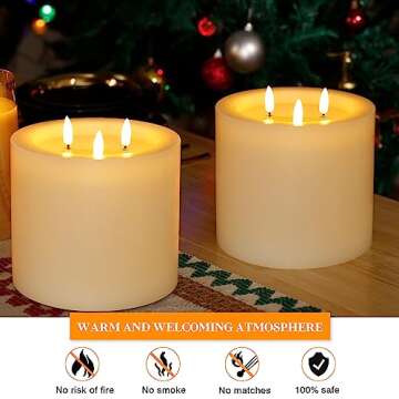 AFINETH Extra Large Flameless Candles with 3 Wicks, 6"x6" Real Wax Battery Operated Candles with Remote and Timer, Flickering LED Candles Fake Candles for Home, Wedding, Party, Ivory