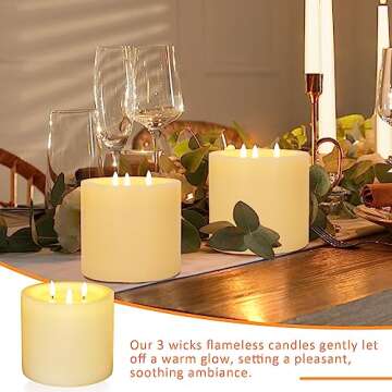 AFINETH Extra Large Flameless Candles with 3 Wicks, 6"x6" Real Wax Battery Operated Candles with Remote and Timer, Flickering LED Candles Fake Candles for Home, Wedding, Party, Ivory