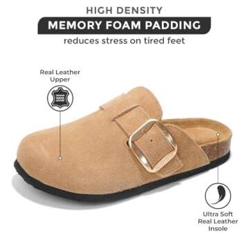 Project Cloud Genuine Leather Clogs for Women Shoes - Memory Foam Insole Womens Clogs - Non-Slip Wom...