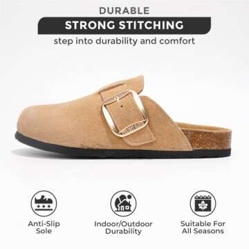 Project Cloud Genuine Leather Clogs for Women Shoes - Memory Foam Insole Womens Clogs - Non-Slip Women's Clogs and Mules - Cork Footbed Arch Support Fall Shoes for Women 2024 (Manchester, BEIG, 10)