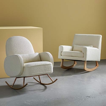 Nursery Works Sleepytime Rocker in Ivory Boucle with Light Legs, Wood, Foam, Greenguard Gold and CertiPUR-US Certified