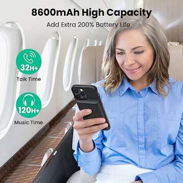 Battery Charging Case for iPhone 12Pro Max/13Pro Max/14Pro Max/14Plus (6.7 Inch), Powerful 8600mAh Portable Rechargeable Charger Case for iPhone 14ProMax/14Plus/13Promax/12Promax Battery Case-Black