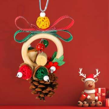 Christmas Bird Toys Foraging Shredder Hanging Toys Rope Perch with Bell Parakeet Toy Parrot Swing Cl...