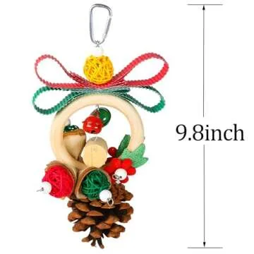Christmas Bird Toys Foraging Shredder Hanging Toys Rope Perch with Bell Parakeet Toy Parrot Swing Climbing Standing Toys Bird Cage Accessories for Conure Cockatiel Budgies Lovebird