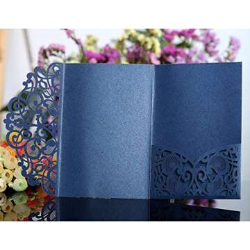 Wedding Invitation Cards,10pcs Laser Cut Floral Design Invites Pocket for Bridal Showers, Engagement...