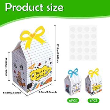 12 PCS Back to School Party Gift Boxes-Square First Day of School Candy Box with Bow-Treat Boxes for...