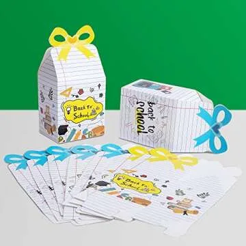 12 PCS Back to School Party Gift Boxes-Square First Day of School Candy Box with Bow-Treat Boxes for School Classroom Party Favor Supplies