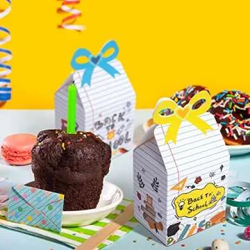 12 PCS Back to School Party Gift Boxes-Square First Day of School Candy Box with Bow-Treat Boxes for School Classroom Party Favor Supplies