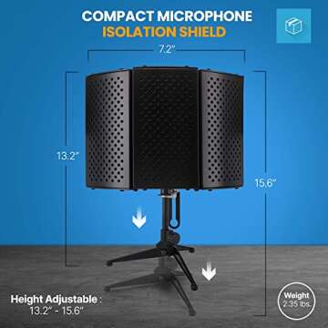 Pyle Sound Isolation Recording Booth Shield - 2" Thick Foldable Studio Microphone Dampening Filter Foam Cube, Audio Acoustic Noise Isolator Platform Pads w/ Wedgie Padding, Tripod Base Stand