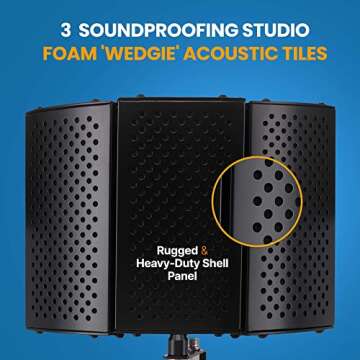 Pyle Sound Isolation Recording Booth Shield - 2" Thick Foldable Studio Microphone Dampening Filter Foam Cube, Audio Acoustic Noise Isolator Platform Pads w/ Wedgie Padding, Tripod Base Stand