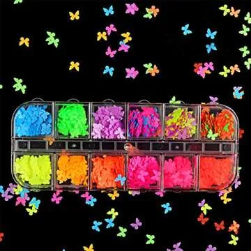 Nail Art Decals 12 Colors Fluorescent Butterfly Style Nail Glitter Sequins 3D Nails Art Stickers Man...