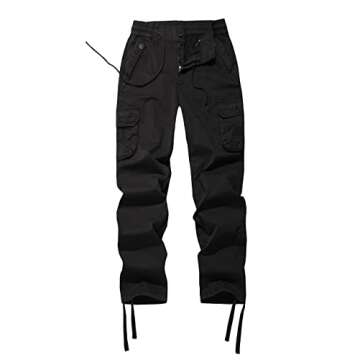 Women's Drawstring Stretchy Waist Relaxed Fit Cotton Outdoor Tactics Combat Multi Pocket Cargo Hikin...