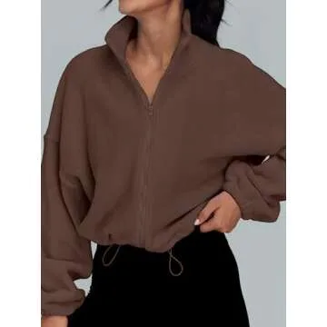 AUTOMET Womens Fleece Jackets Zip Up Oversized Sweatshirts Winter Clothes Long Sleeve Crop Sherpa Fa...