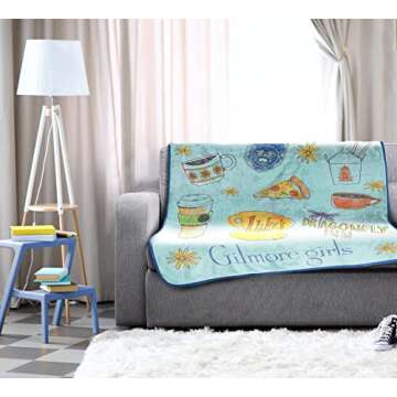 Jay Franco Gilmore Girls Throw Blanket - Plush 46" x 60" Throw Blanket for Ladies, Soft Fleece Throw Blanket, Cozy, Fade Resistant Blanket for Ladies, Stars Hollow Blue Blanket for Girls