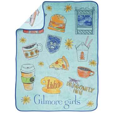 Jay Franco Gilmore Girls Throw Blanket - Plush 46" x 60" Throw Blanket for Ladies, Soft Fleece Throw Blanket, Cozy, Fade Resistant Blanket for Ladies, Stars Hollow Blue Blanket for Girls