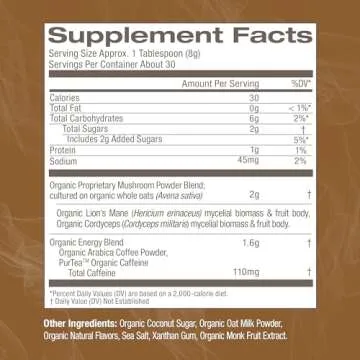 OM MUSHROOM SUPERFOOD Coffee Latte Blend Mushroom Powder, 8.47 Ounce Canister, 30 Servings, Lion's Mane, Cordyceps, Reishi, Chaga, Energy & Mental Clarity Support Supplement