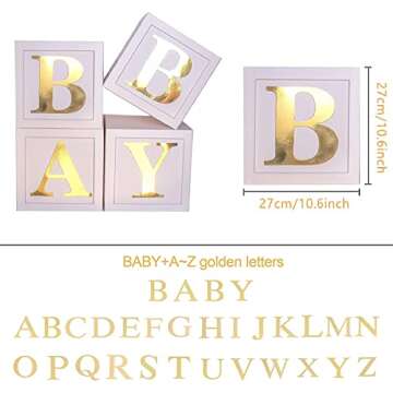 Baby Shower Boxes Party Decorations - 4pcs Stereoscopic White Baby Balloon Boxes with Gold Baby+A-Z ...