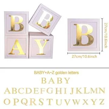Baby Shower Boxes Party Decorations - 4pcs Stereoscopic White Baby Balloon Boxes with Gold Baby+A-Z ...
