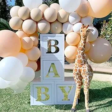 Baby Shower Boxes Party Decorations - 4pcs Stereoscopic White Baby Balloon Boxes with Gold Baby+A-Z Letters,Baby Party Boxes Baby Blocks for Teddy Bear Baby Shower,Boy Girl 1st Birthday Party Backdrop