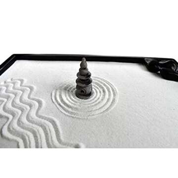 Artcome Japanese Zen Sand Garden for Desk with Rake, Stand, Rocks and Mini Furnishing Articles - Office Table Accessories, Mini Zen Sand Garden Kit - Meditation Gifts