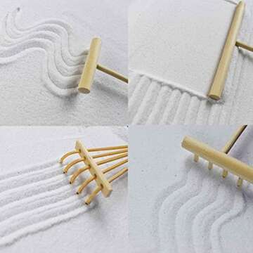 Artcome Japanese Zen Sand Garden for Desk with Rake, Stand, Rocks and Mini Furnishing Articles - Office Table Accessories, Mini Zen Sand Garden Kit - Meditation Gifts