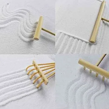 Artcome Japanese Zen Sand Garden for Desk with Rake, Stand, Rocks and Mini Furnishing Articles - Office Table Accessories, Mini Zen Sand Garden Kit - Meditation Gifts