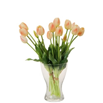 cn-Knight 20pcs Artificial Tulip Flowers,16 Inch Real Touch Tulip Stems with Faux Leaves, Faux Tulip...