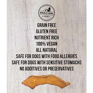 Wholesome Pride Pumpkin Strips Dog Treats - All Natural Healthy - Vegan, Gluten and Grain-Free Dog Snacks - Made in USA
