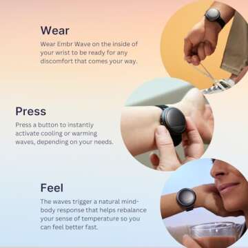 Embr Wave Cooling Bracelet - Warming Bracelet - Personalized Thermal Relief - Manage Hot Flashes, Night Sweats, Sleep, Tension - FSA HSA Eligible - Clinically Proven - Rechargeable - Black