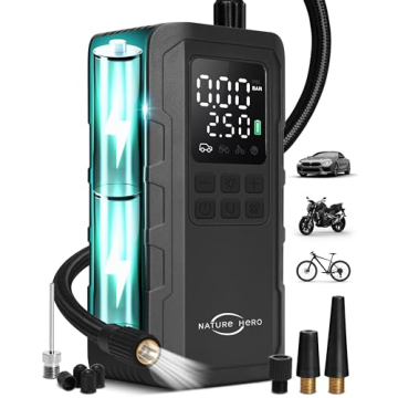 NATURE HERO Tire Inflator Portable Air Compressor,150 PSI car tire air pump portable with Digital LC...