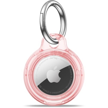 MOLOSLEEVE Airtag Holder - Clear Pink Case with Keychain for Apple AirTags
