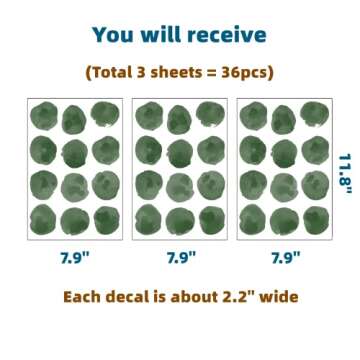 RoyoLam 36pcs 2.2'' Blackish Green Polka Dots Wall Decals Nursery Watercolor Wall Stickers for Kids Removable Peel and Stick Wall Art Decor for Classroom Living Room Bedroom