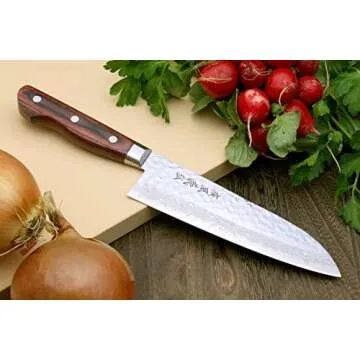 Yoshihiro VG10 16 Layer Hammered Damascus Stainless Steel Santoku Chefs Knife (7'' (180mm))