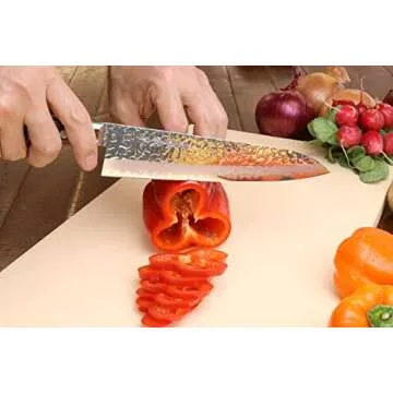 Yoshihiro VG10 16 Layer Hammered Damascus Stainless Steel Santoku Chefs Knife (7'' (180mm))