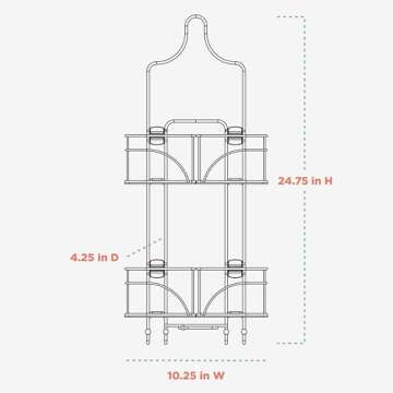 Zenna Home With Baskets That Slide Out to accommodate Hose, Versatile Storage Solution for Your Bath Area. Rust-Resistant Expandable Over-The-Shower Caddy, Bronze