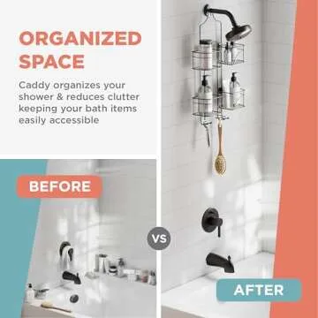 Zenna Home With Baskets That Slide Out to accommodate Hose, Versatile Storage Solution for Your Bath Area. Rust-Resistant Expandable Over-The-Shower Caddy, Bronze