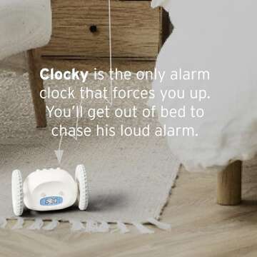 CLOCKY Extra Super Loud Alarm Clock for Heavy Sleepers Adults Kids Teens Bedroom, Move Jump Roll Run Away Easy to Set Smart Digital Alarm Clock on Wheels -Funny Gag Gift (White)