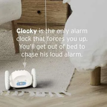 CLOCKY Extra Super Loud Alarm Clock for Heavy Sleepers Adults Kids Teens Bedroom, Move Jump Roll Run Away Easy to Set Smart Digital Alarm Clock on Wheels -Funny Gag Gift (White)