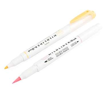Zebra Mildliner Brush Highlighter Pen - Brush and Marker Nib - Double Ended - Fluorescent Set of 5 i...