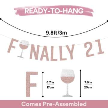 Party101 Finally 21 Banner - 21 Birthday Decorations for Her - Rose Gold & Silver Themed Happy 21st Birthday Decorations for Her - 21st Birthday Decor Backdrop Sign - 21st Bday Decorations for Her