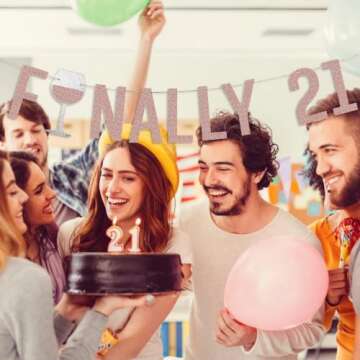 Party101 Finally 21 Banner - 21 Birthday Decorations for Her - Rose Gold & Silver Themed Happy 21st Birthday Decorations for Her - 21st Birthday Decor Backdrop Sign - 21st Bday Decorations for Her