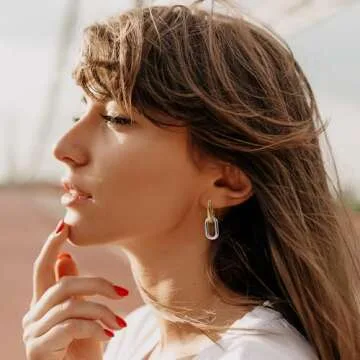 14K Two Tone Gold Silver Hoop Earrings for Women Drop Dangle Paperclip Earrings Convertible Link Chain Earing