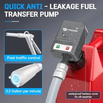 Portable Fuel Transfer Pump - Battery Powered, 3.2 GPM, No Spill, 3 Adapters for Versatile Fueling