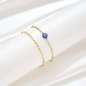 Tarsus Blue Evil Eye Bracelet for Women Adjustable Ojo Turco Kabbalah Amulet Nazar Layered Women Bracelets