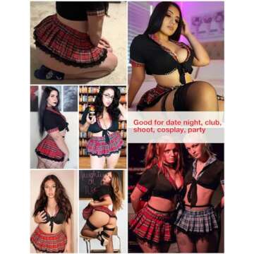Avidlove Plus Size Lingerie for Curvy Women Sexy Cosplay Lingerie Set Halloween Costumes Sexy School Girl Outfits with Mini Skirt (Black,18 Plus)