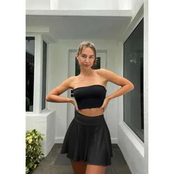 OQQ Women 2 Piece Skirts 2 in 1 Flowy Basic Versatile Stretchy Flared Casual Mini Skirts Black Rose