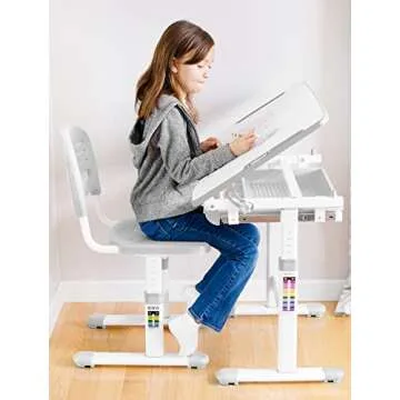 VIVO Gray Height Adjustable Childrens Desk and Chair Set | Kids Interactive Workstation