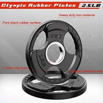 RitFit Weight Plates for Barbell, 2-Inch Olympic Rubber Grip Plates for Weightlifting and Strength Training in Home & Gym, Single, Pair and Sets(2.5 LB, Pair)